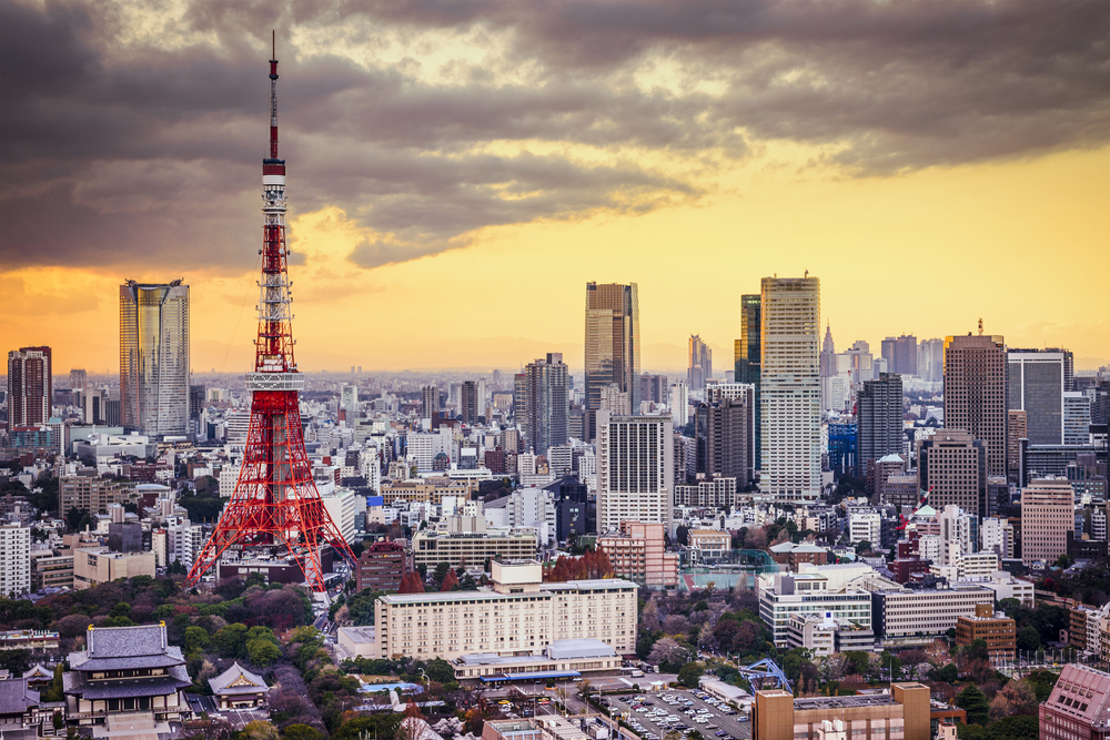 Tokyo, Japan cityscape at sunset.