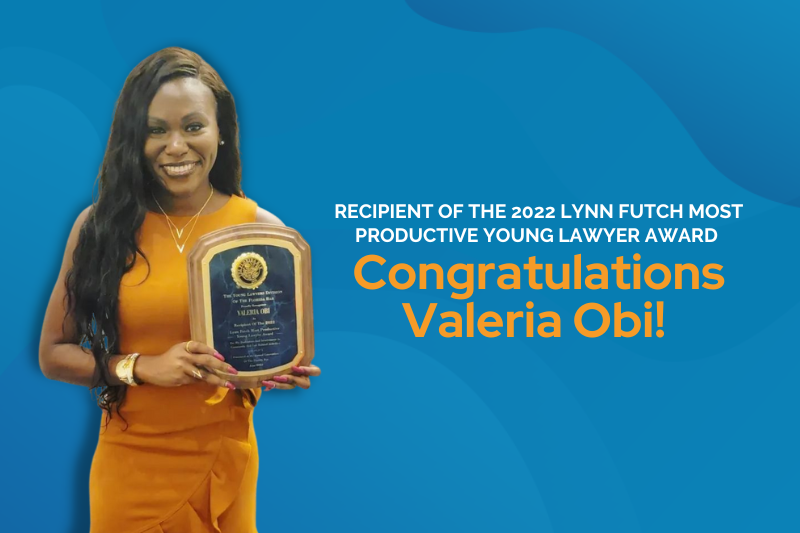 Valeria Obi Holding Prestigious Legal Award With Text Denoting It