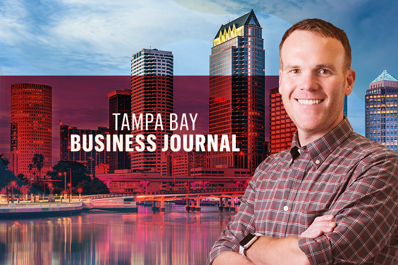 Picture of WilsonHCG CEO John Wilson by Tampa Bay Business Journal words and Tampa Bay skyline