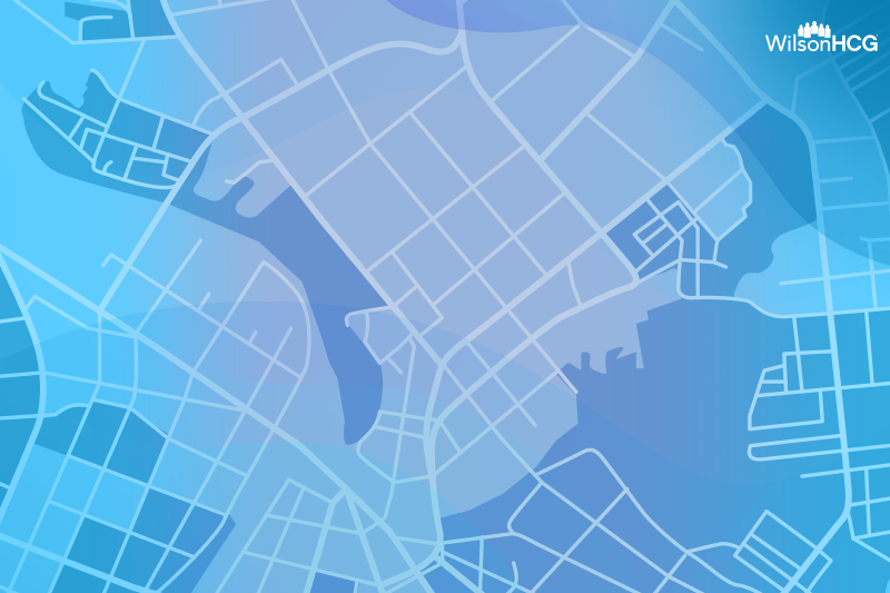 color-treated map showing addressable market