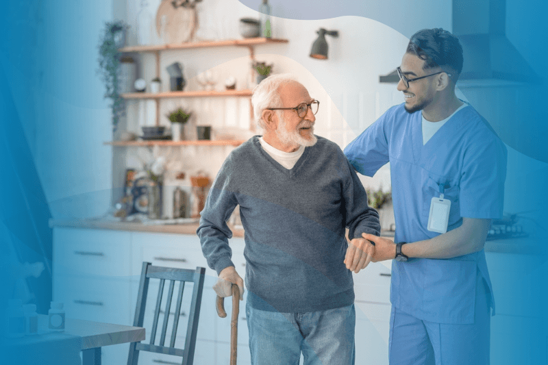 Male nurse helps senior patient.