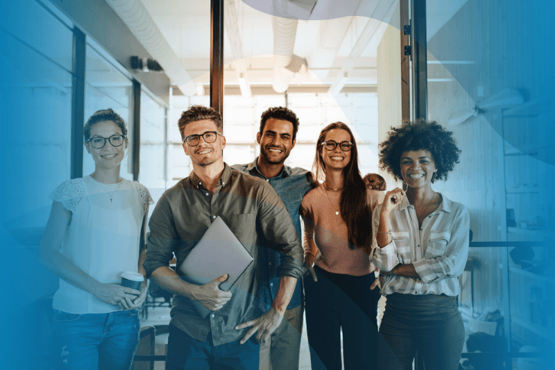 Diverse business team smiling.