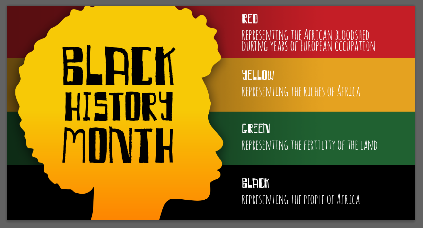 Graphic of Black History Month and many of Africa's flag colors and their meanings