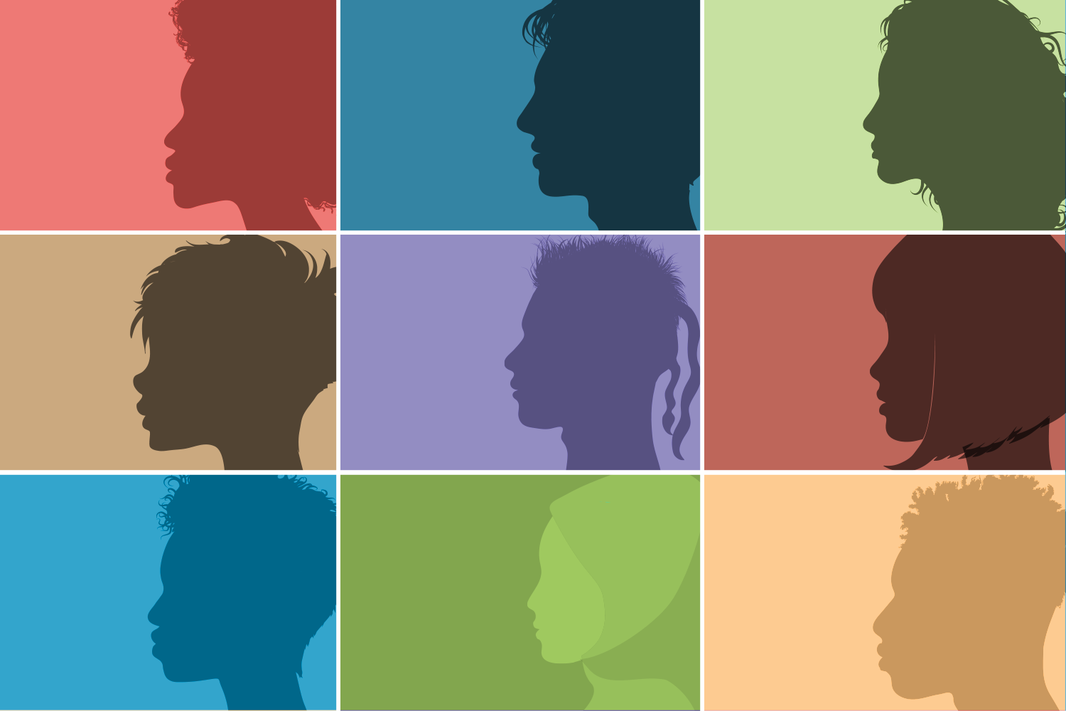 illustration of people with different cultural background arranged in a grid