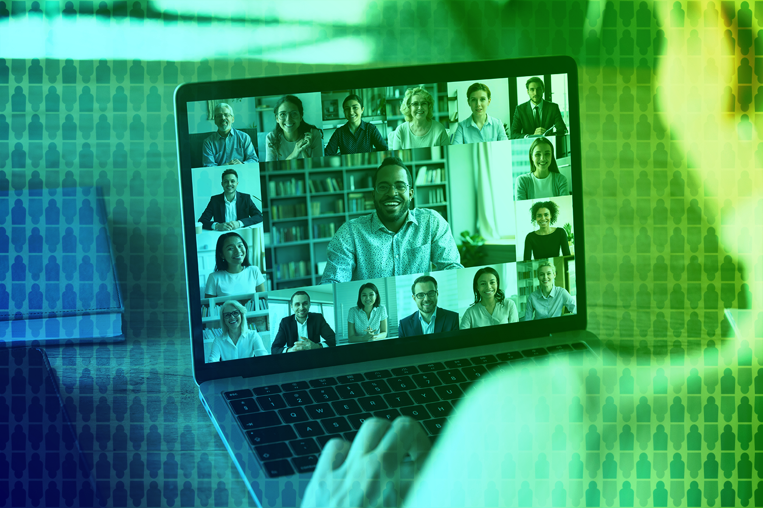 photo of young woman on conference call with team members