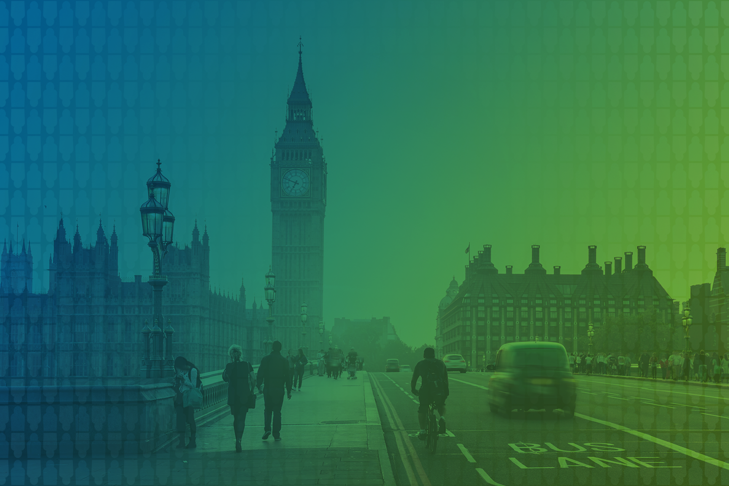 color-treated image of London featuring Big Ben clocktower