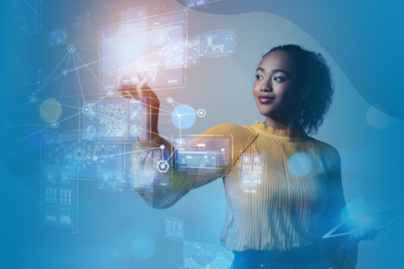 Black Woman Looking At Digital Transformation Concept