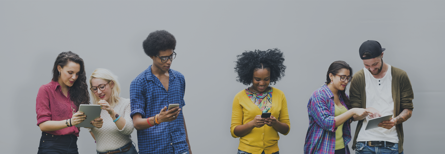 Diverse group of people on their smartphones