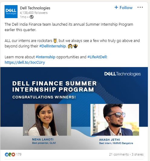 Dell Internship Social Media Graphic