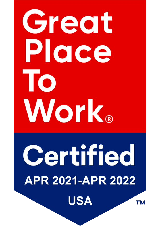 Great place to work certified April 2021 to April 2022 USA.
